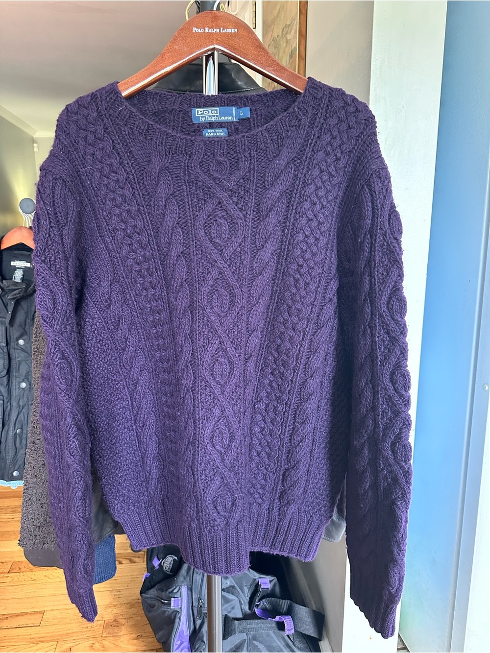 Polo by Ralph Lauren Deep Purple Cable Crewneck Sweater